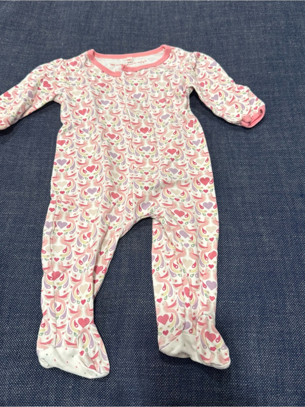 Magnetic Me Pink & White Heart Print Footed Sleeper Footie 9m 100% Cotton